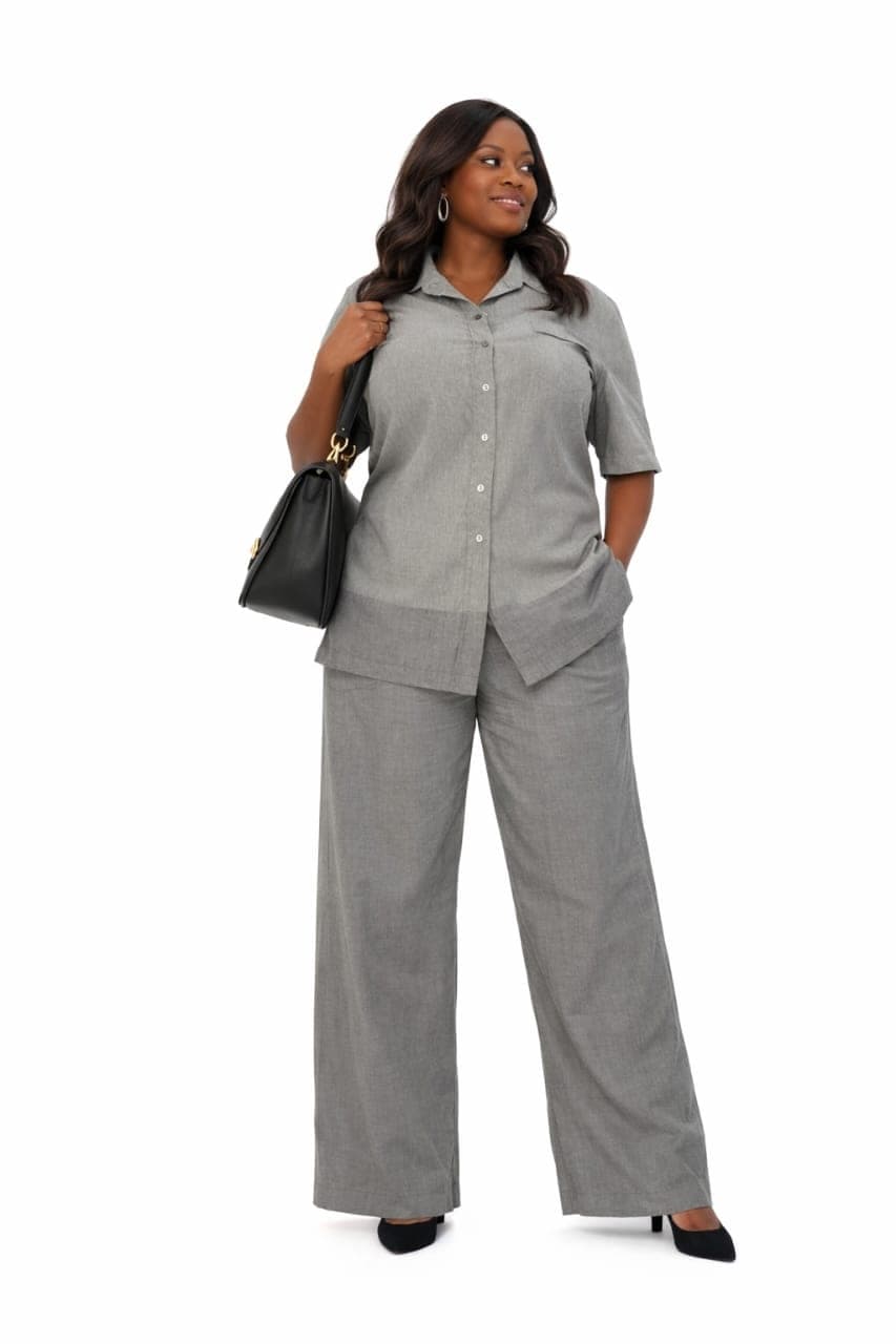 Grey Coord Shirt & Wide-Leg Pants