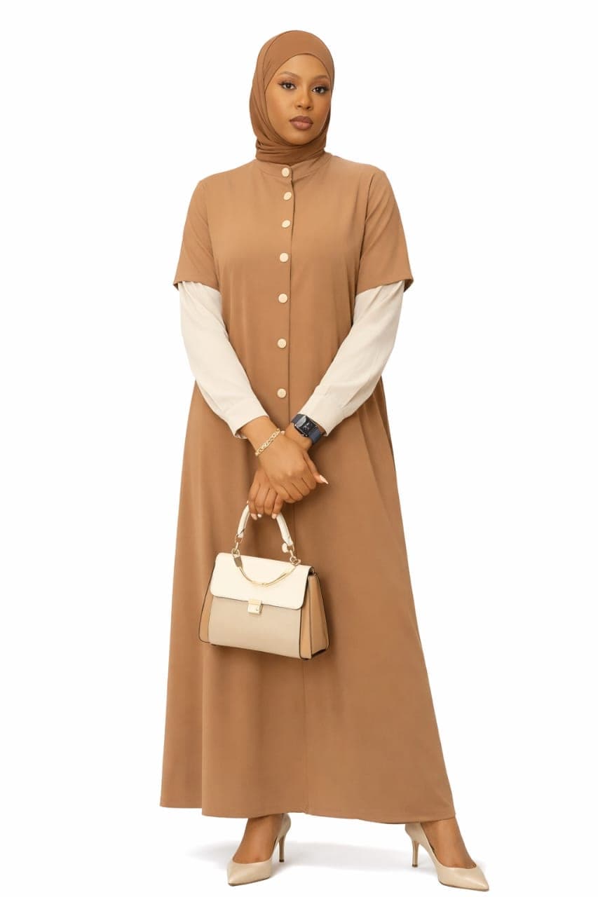 Caramel Modest Button Maxi Dress